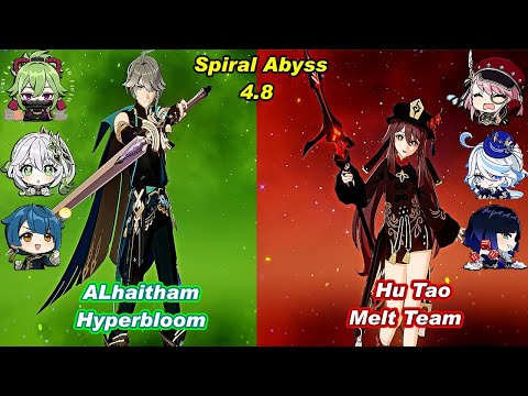 (4.8) C0 ALhaitham Hyperbloom  & C0 Hu Tao Melt Team Spiral Abyss Floor 12 Full Star _F2P