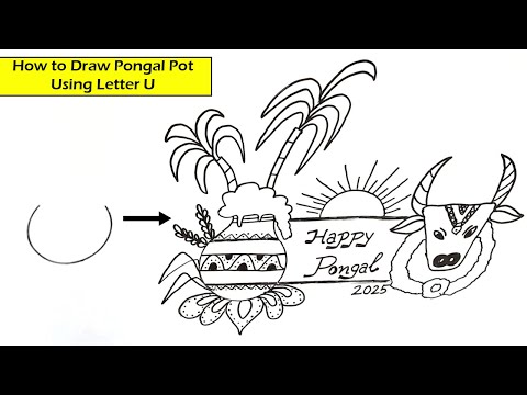 How to Draw Pongal Pot using letter U l l Simple Drawing l l Easy Drawing for Beginners