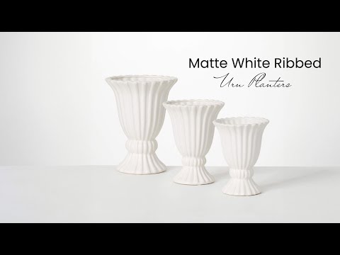 White Ribbed Urn Vase Set