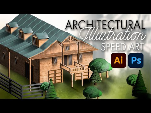 Creating a 3D architectural illustration in Adobe Illustrator & Photoshop ( barndominium speed art)