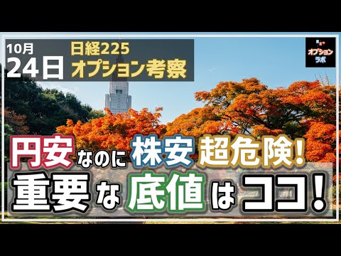 【日経225オプション考察】10/24 急激な円安なのに株安で危険な状況へ！ 重要な下げ止まりポイントはココ！