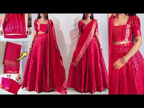 Perfect box pleated lehenga skirt & puff sleeve princess cut blouse cutting stitching | Kannada