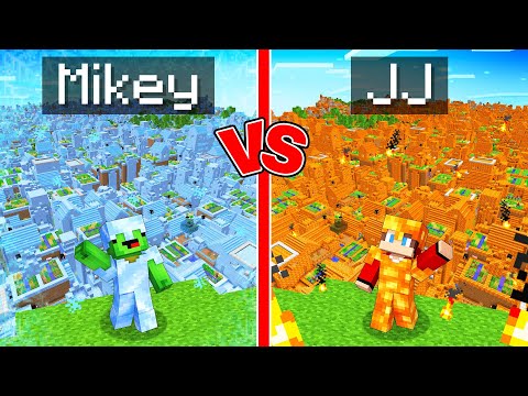 Mikey ICE Village vs JJ FIRE Village Survival Battle in Minecraft (Maizen)