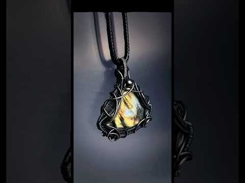 Original Wire wrapped necklace with sunlight labradorite crystal stone