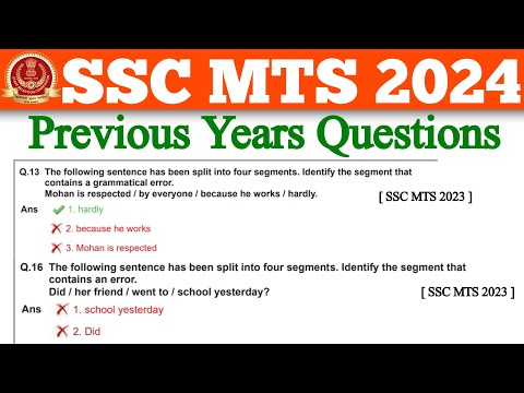 SSC MTS 2024 | Previous Year Questions | SSC MTS 2024 Important Questions | SSC MTS