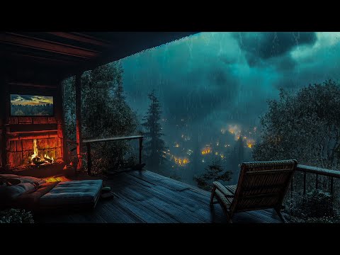 Rainstorm on the balcony: Witnessing Heavy Rain in Forest Makes You Sleepy⛈️Fire Sounds for Sleep