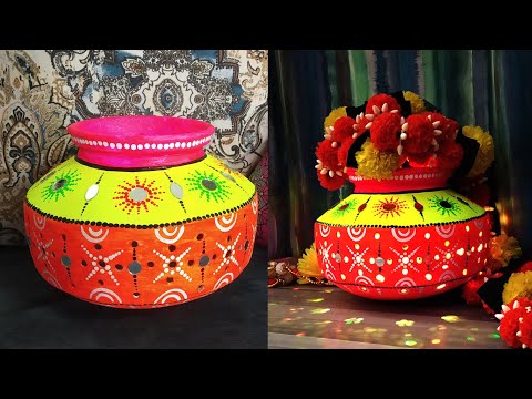 Navratri Pot Painting Ideas | Easy Pot Decorating For Navratri | Navratri Kalash Decoration