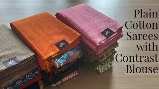 Detailed Daylight Video - Plain Cotton Sarees with Contrast Cotton Blouse | Shop on www.fabk.in