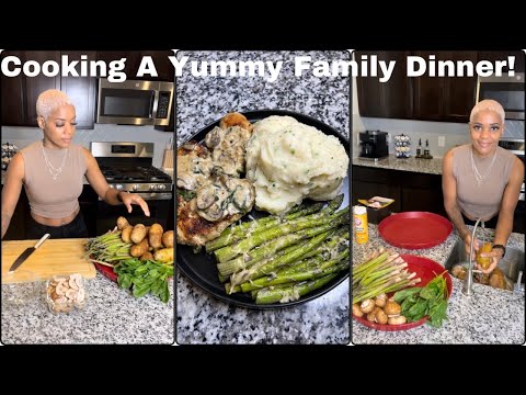 Cooking Creamy Mushroom Chicken W/ Spinach | Garlic Mashed Potatoes W/ Chives | Parmesan Asparagus