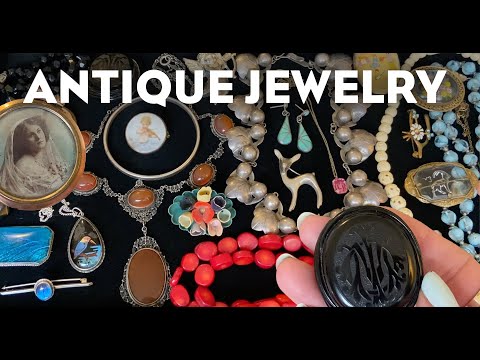 Antique Jewelry Haul! Mourning jewelry, lockets, butterfly wing, sterling...