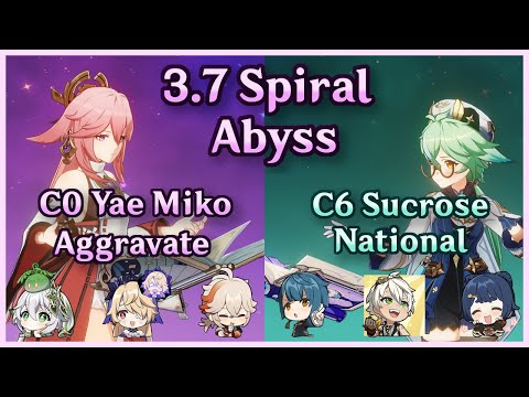 F2P C0 Yae Miko Aggravate + C6 Sucrose National | 3.7 Spiral Abyss | Floor 12 Continuous