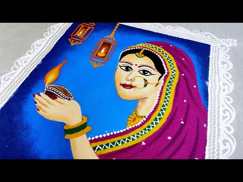 Big, Creative and Innovative, Lady with Diya Rangoli || दिवाली रंगोली || Diwali Rangoli