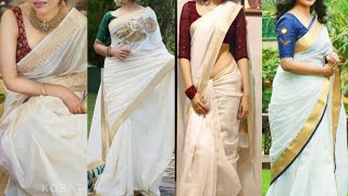 White Saree With Contrast Blouse Design|Latest White Saree Blouse Colour Combination @vkfashion5255