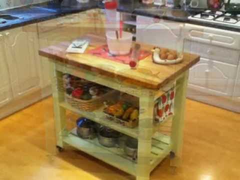 Shabby Chic Beech Butchers block kitchen Island Unit table in Farmhouse Green.