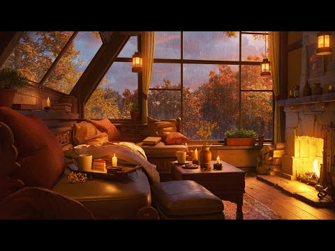 Autumn Rainy Day - Cozy Ambience with Relaxing Rain Sounds & Crackling Fireplace