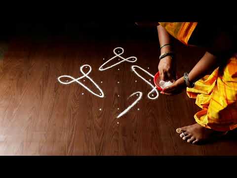 Simple Sikku Kolam 7x1 dots | Easy Melika Mugguluu with 7 dots | Make Rangoli | vasugi kolam