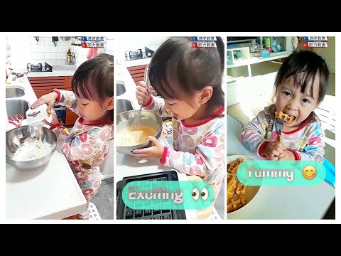 【#shorts】3 years old makes pancake & singing  #funnyclips #littlechef