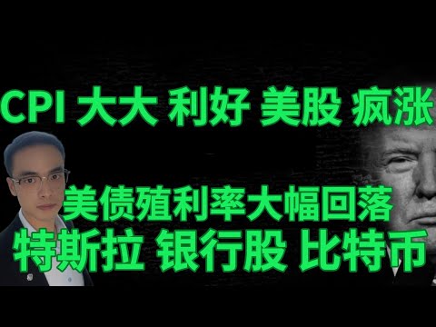 CPI 大大 利好 美股 疯涨 特斯拉 银行股 比特币 | 10 年期美债殖利率大幅回落 #美股 #英伟达 #特斯拉