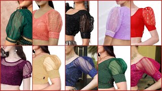 Trendy Net Puff Sleeve Blouse Designs 2024 | Net Blouse Puff Sleeves Designs |Net Puff Sleeve Design