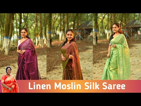 Linen Moslin Saree | Pure Linen Silk | Moslin Silk Saree