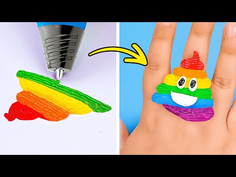 ¡LOCURA DE MANUALIDADES CON ARCOÍRIS 🌈 ASOMBROSAS Joyas con Lápiz 3D y Pistola de Pegamento!