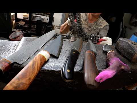 The process of making knives out of discarded chains. Amazing Korean handmade knife workshop