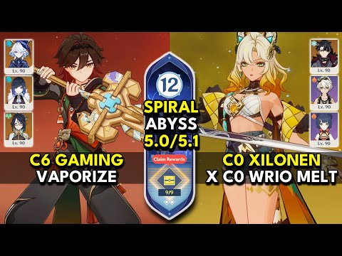 C6 Gaming Vaporize & C0 Xilonen x Wriothesley Melt | Spiral Abyss 5.1 Floor 12 9 Stars | Genshin 5.1