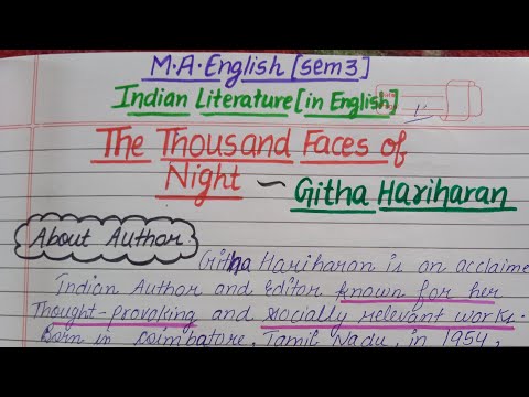 The Thousand Faces of Night | Githa Hariharan | M.A.English Semester 3 | Indian Writing in English