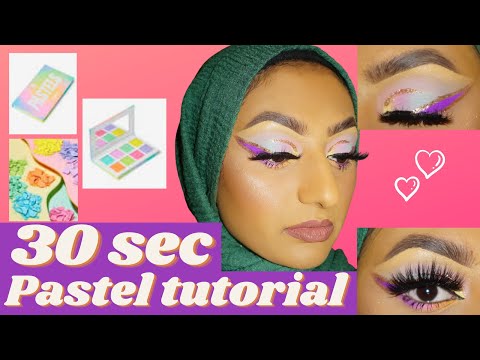 Pastel eyeshadow makeup tutorial with a GRAPHIC purple glitter liner! | Beauty bay Pastels Palette