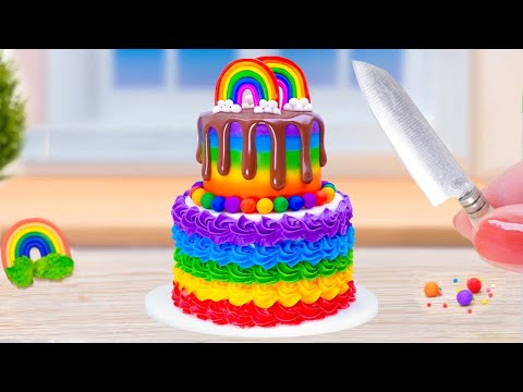 Miniature Rainbow Cake Recipe 🌈🍰Miniature Rainbow Buttercream Cake Decorating Ideas | Tiny Cakes