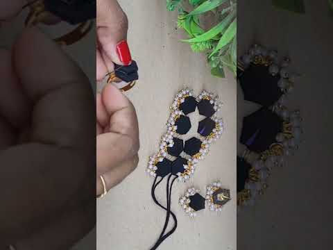 Part 3 of Black Hex neckpiece set making - DM for product link #fabricjewelry #customisable