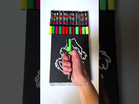 Drawing The Grinch with Posca Markers! Glow Effect! (#Shorts)