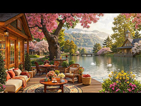 Happy Spring Morning 🌸 Lakeside Cafe Vibes with Tranquill Jazz Melody and Relaxing Spring Moments