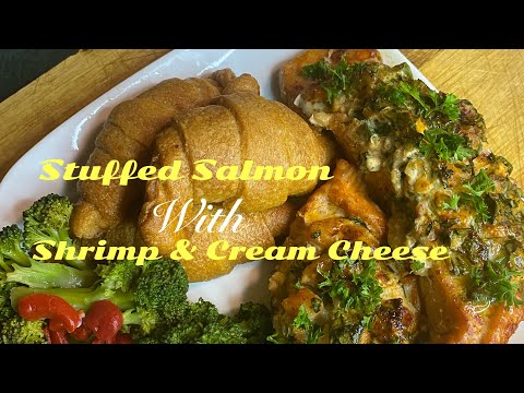 BAKED SALMON W/ CREAM CHEESE SHRIMP & SPINACH @cookingwithjudycaldwell6376