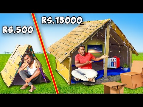 Rs.500 vs Rs.15000 Cardboard House Challenge | Overnight Camping | Mad Brothers