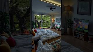 Modern Resort Room with Plush Bed, Rainy Ambiance, and Lush Greenery Views / Relaxation / #shorts