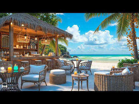 Smooth Jazz at Seaside Cafe Ambience with Positive Bossa Nova Music & Ocean Waves for Upbeat Moods