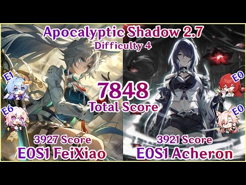 Apocalyptic Shadow 2.7 - E0S1 FeiXiao x E0S1 Acheron 7848 Total Score Clear | Honkai Star Rail