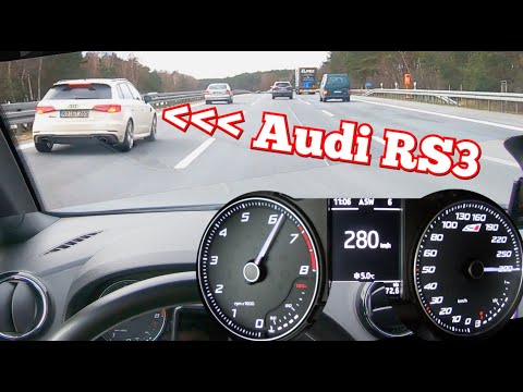 Seat Ibiza Cupra TSI chasing Audi RS3 on German Autobahn - POV Acceleration Top Speed