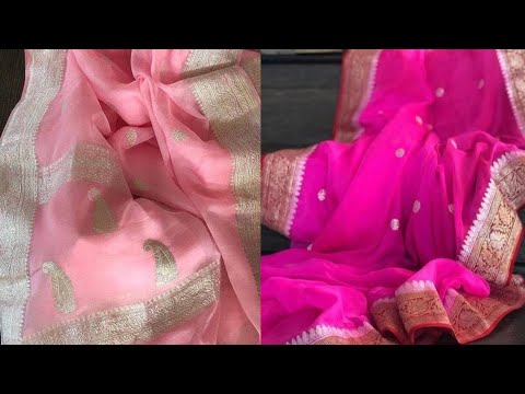 💯 Banarasi khaddi Chiffon Pure Saree silver zari kadwa buti