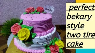 How to make perfect two tire cake // eggless pinapple flavour cake // 1.5 kg double  decker cake