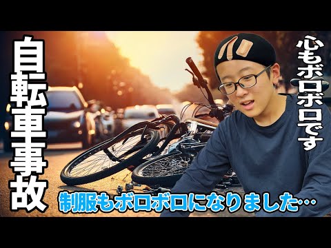 Unexpected Bike Accident with Friend! Hole in Uniform [Subtitles]