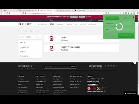 User instruction manuals from Singer sewing machine website - no search results from outside USA fix