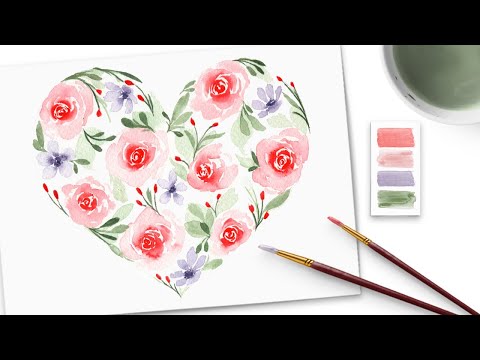 Valentine’s Day Loose Watercolor Floral Heart | Easy Step-by-Step Tutorial!