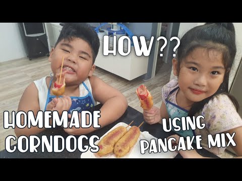 CORNDOGS using Pancake Mix. Easy homemade corn dogs by Sasha and Calix