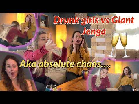 drunk girls chaotically play giant jenga (drunk truth or dare)