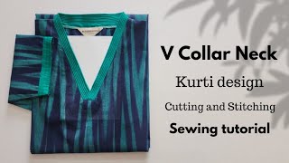 A Perfect V Collar Kurti Cutting and Stitching/ V Collar Neck Design/ sewing idea