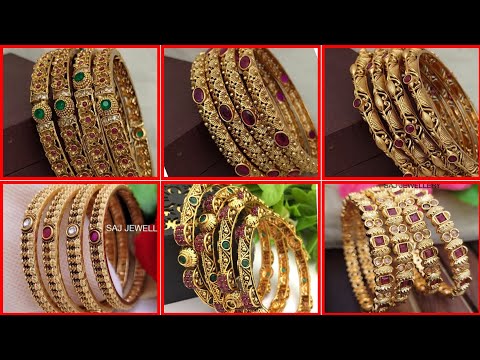 Jewels Galaxy Royal Style Broad Gold Plated Antique Bangles (SS Style Corner,,,2024)