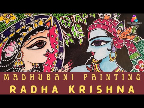 Madhubani Painting | Radha Krishna | ©Art Thrills Studio #ArtThrillsStudio #MadhubaniPainting