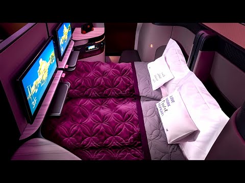 World's Best Business Class, Qatar Airways B777-300ER Qsuite Flight from Doha to Tokyo